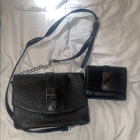 Guess Black Designer Women's Bag and Wallet Set - Picture 1 of 10
